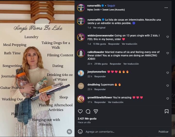 Rumer Willis publicó un vistazo a su vida como madre soltera. (Instagram)