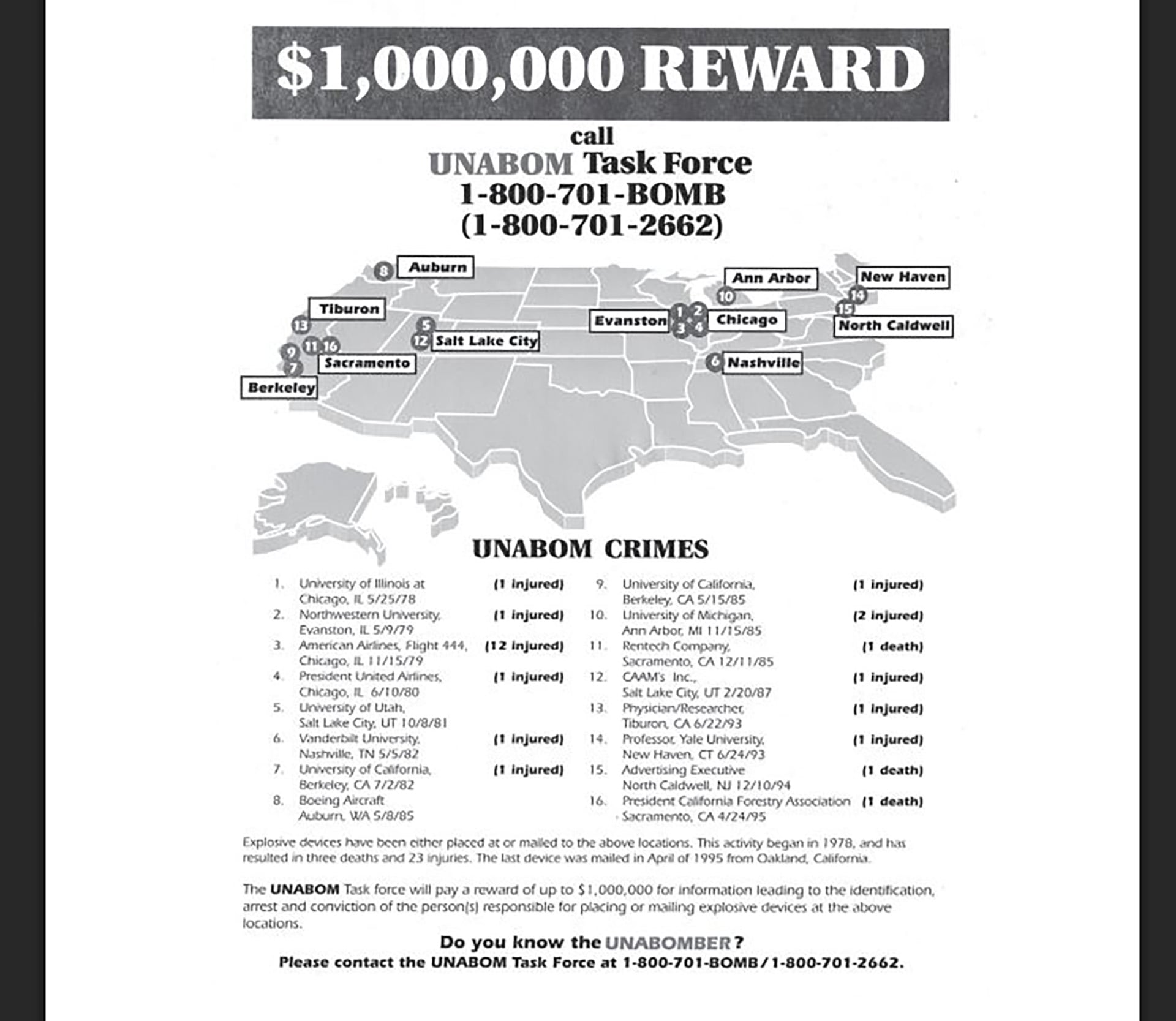 Los atentados con cartas bomba de Unabomber sembraron temor en universidades y aerolíneas durante casi dos décadas