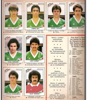 Referentes legendarios como Hugo Sánchez y Manuel Negrete protagonizan el álbum Panini de México 1986. (Crédito especial: @MXESTADIOS)