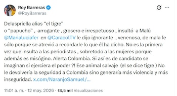 Roy Barreras calificó de “grosero e irrespetuoso” a Abelardo de la Espriella tras la entrevista que sostuvo con Malú - crédito @RoyBarreras/X
