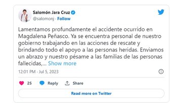 El gobernador de Oaxaca lamentó