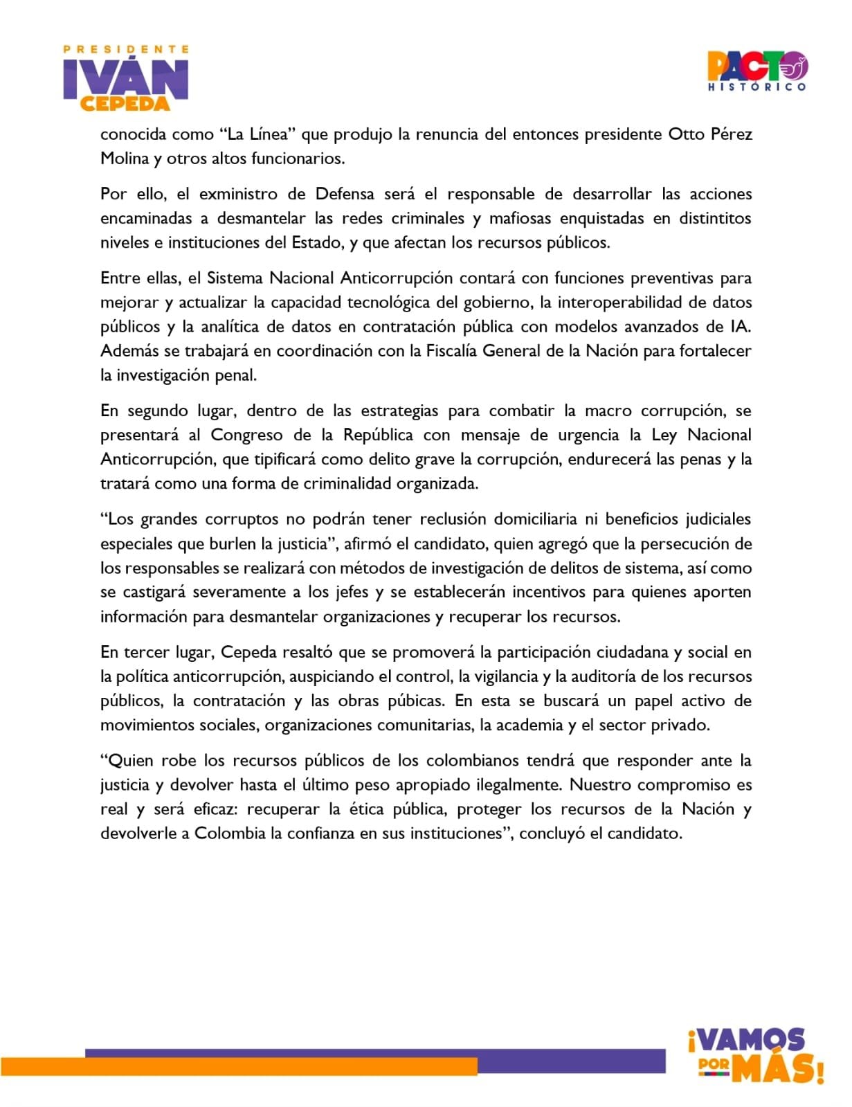Iván Cepeda anunció la presentación de la Ley Nacional Anticorrupción ante el Congreso de la República, con mensaje de urgencia - crédito @IvanCepedaCast/X