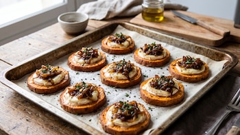 Si quieres un aperitivo perfecto para este otoño, solo necesitas boniato, queso de cabra y cebolla