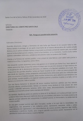 El comunicado de Camacho