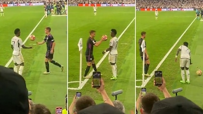 El controvertido gesto de Vinicius a Kimmich por un lateral que no se vio en la transmisión de Real Madrid-Bayern Múnich 
