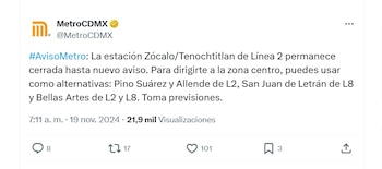 La estación Zócalo estará cerrada
