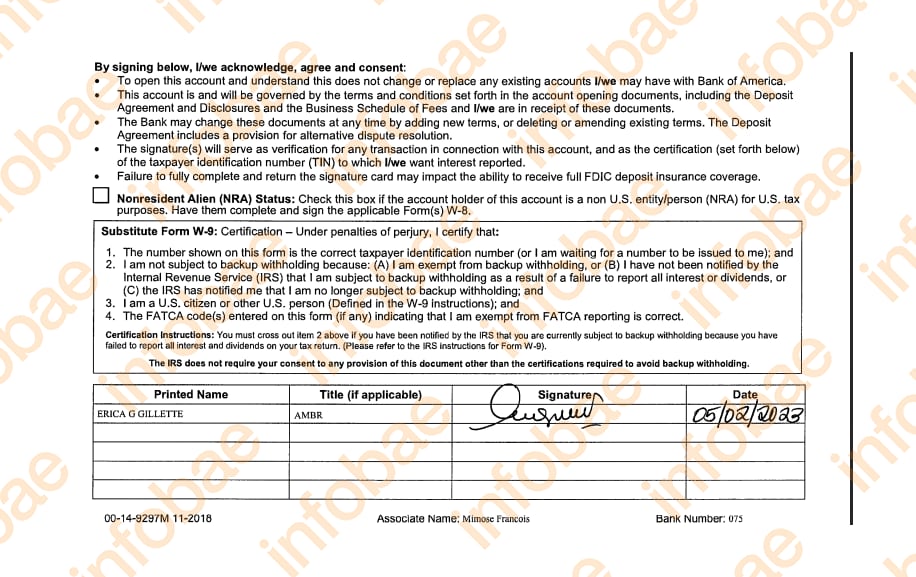 La firma de Gillette en una de las cuentas de Bank of America ligadas al escándalo
