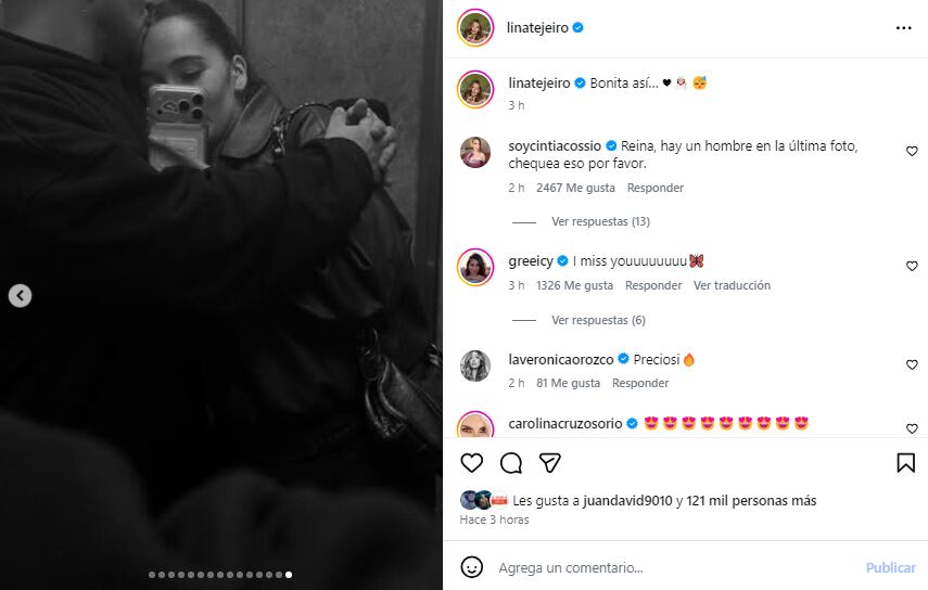 Lina Tejeiro compartió una fotografía con un misterioso hombre y afirman que sería su nueva pareja - crédito @linatejeiro/IG
