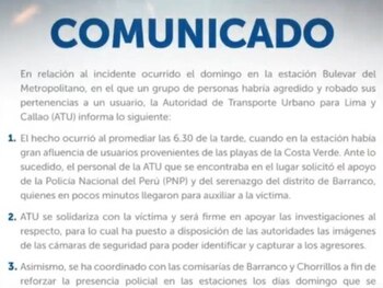 Comunicado de la ATU frente