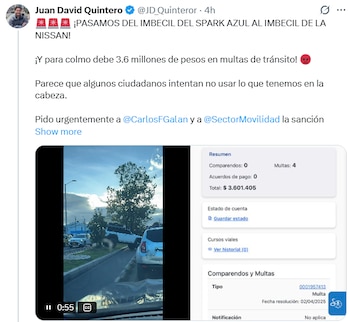 El concejal Juan David Quintero publicó la denuncia en su cuenta de X y pidió sanciones contra el conductor de la camioneta. - crédito @JD_Quinteror/X