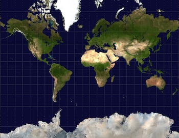 Mapa del mundo con la proyección de Mercator. (Wikimedia Commons)