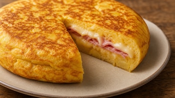 Receta de tortilla española con jamón y queso, rápida y fácil