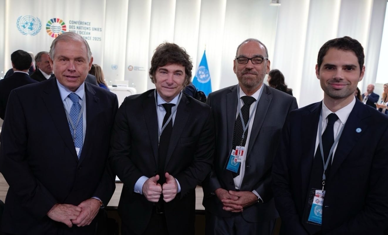 Gerardo Werthein, Javier Milei, Fernando Iglesias e Ian Sielecki en la Conferencia de los Océanos de las Naciones Unidas