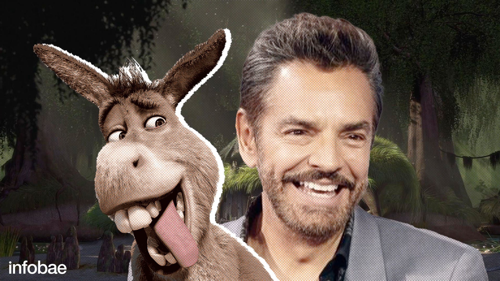 Universal Pictures asegura el regreso de Eugenio Derbez como Burro en Shrek 5 tras intensas negociaciones por la versión latinoamericana (Ilustración: Jovani Pérez / Infobae México)