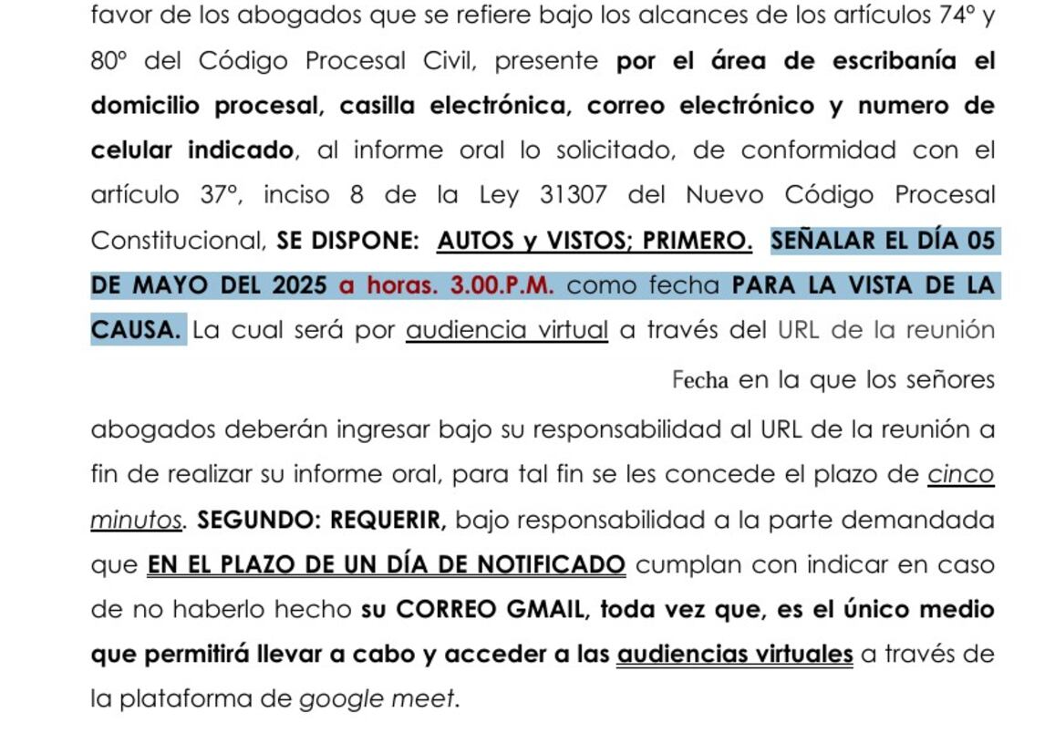 Sala Constitucional programa audiencia de apelación para después de la lectura de sentencia.