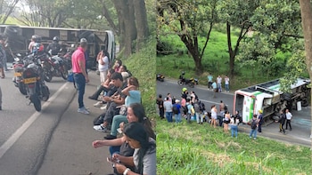El accidente del bus Transmeba movilizó organismos de socorro tras el desplazamiento del vehículo pocos metros después del puente principal de Girardota - crédito X