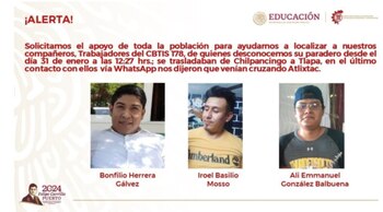Tres maestros de Guerrero se encuentran desaparecidos desde el pasado 31 de enero