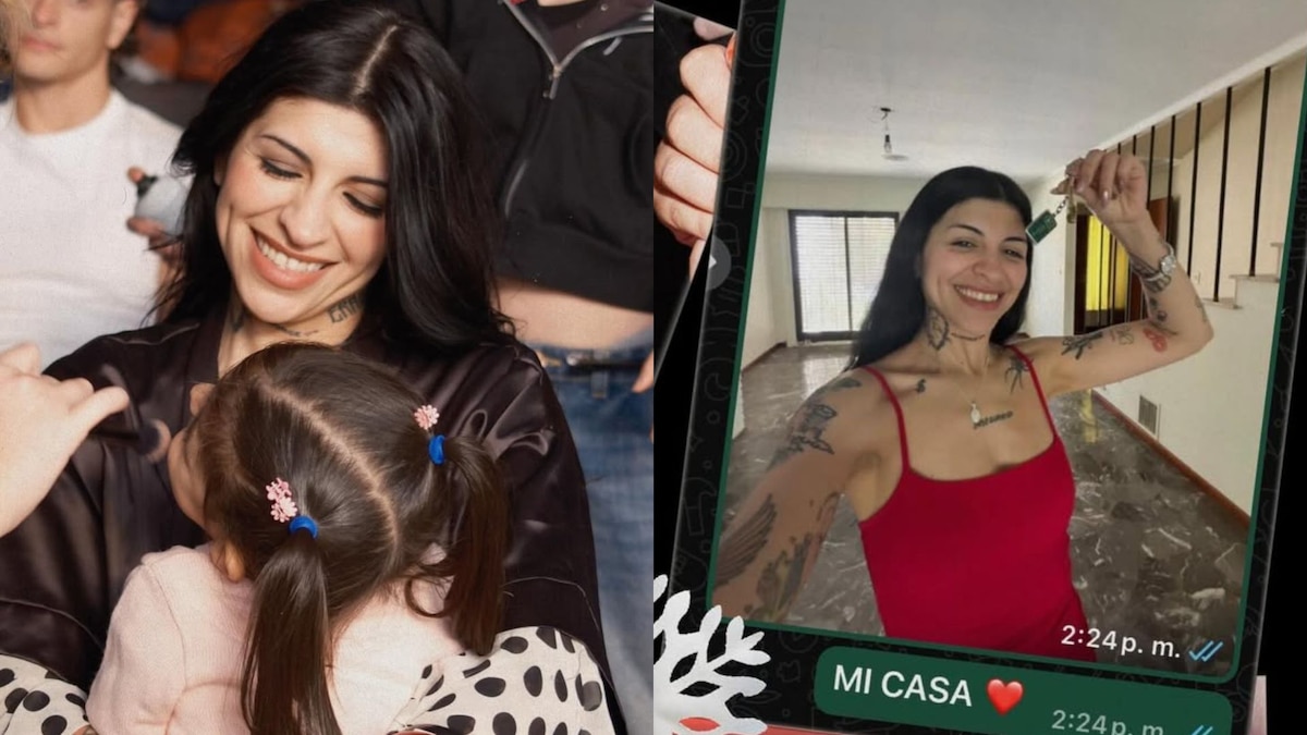 Cazzu posa con llaves y foto de Inti en Navidad