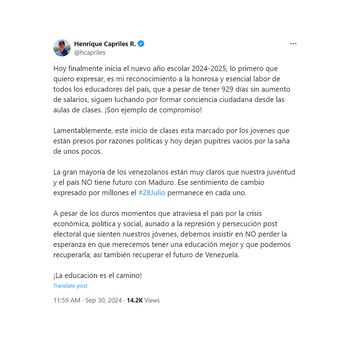 El mensaje de Capriles en