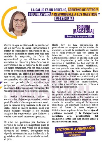 Miembro de Fecode pide al Gobierno nacional mejorar sistema de salud para los maestros - crédito X