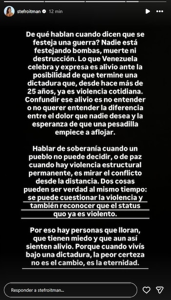 La aclaración de Stefi Roitman,