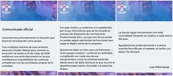 Los Palmeras explicaron su posición