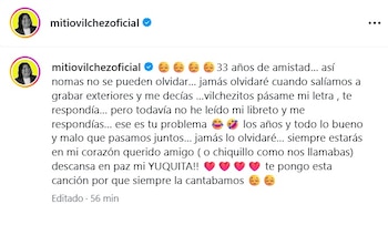 Carlos Vílchez recordó 33 años de amistad con Enrique Espejo, ‘Yuca’, tras la muerte del actor cómico. “Siempre estarás en mi corazón”, escribió.