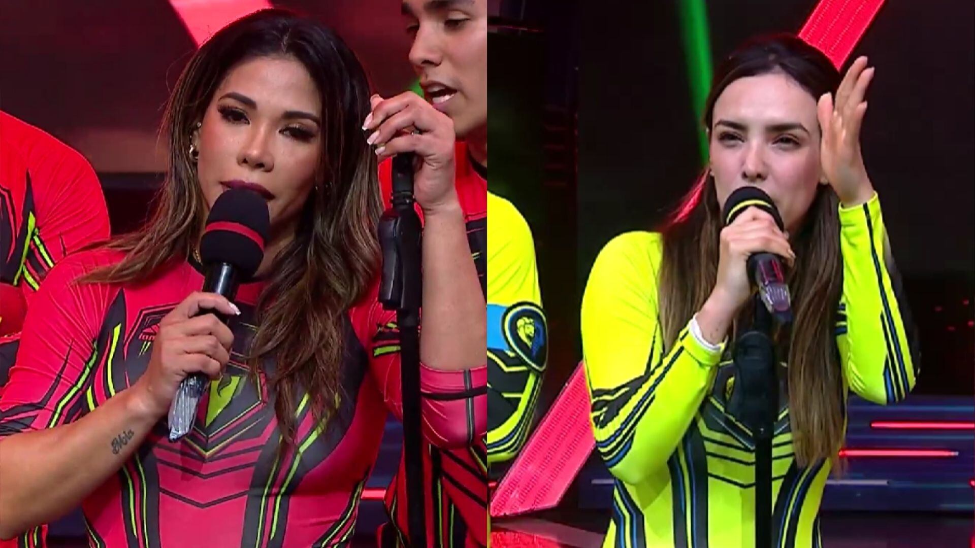 Karen Dejo y Rosángela Espinoza protagonizan fuerte discusión en vivo en ‘Esto es Guerra’. Captura de TV - América T
V.