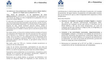 La Defensoría del Pueblo pidió garantías para la labor de la Misión Médica en el Catatumbo - crédito @DefensoriaCol/X