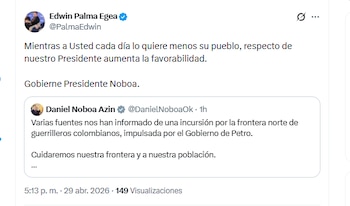 El ministro de Minas, Edwin Palma Egea, rechazó acusaciones de Danile Noboa, presidente de Ecuador, contra el Gobierno colombiano - crédito @PalmaEdwin/X