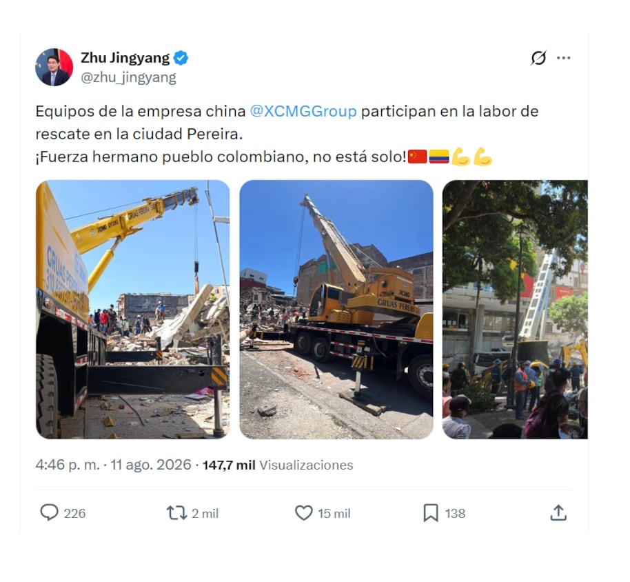 El Embajador chino en Colombia, Zhu Jingyang, destacó aporte del país en la emergencia, a través de una de sus empresas - crédito @zhu_jingyang/X