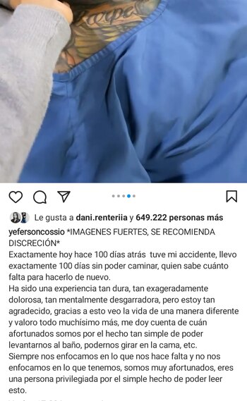 Post en Instagram de Yeferson
