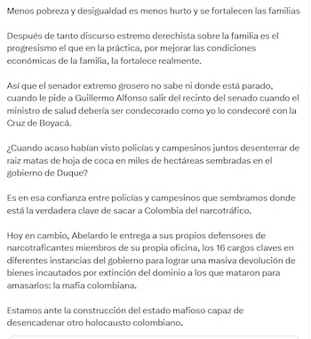 Petro dirigió acusaciones contra su sucesor en la Casa de Nariño, Abelardo de la Espriella y aseguró que habría entregado 16 cargos estratégicos en distintas instancias del Gobierno a personas a las que describió como defensores de narcotraficantes - crédito @petrogustavo/X
