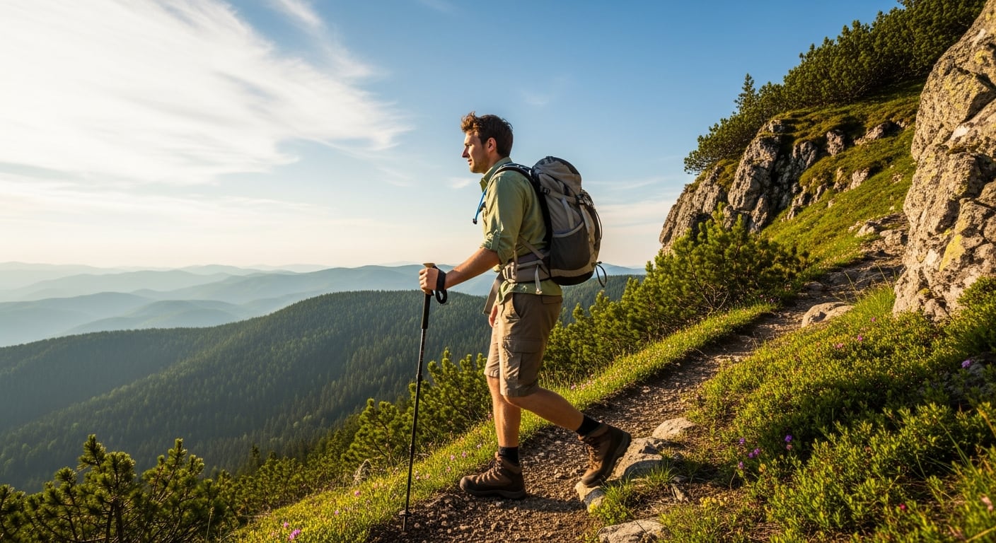 Caminar con bastones, como en la caminata nórdica, incrementa el trabajo de la parte superior del cuerpo y eleva la intensidad del ejercicio aeróbico (Imagen Ilustrativa Infobae)