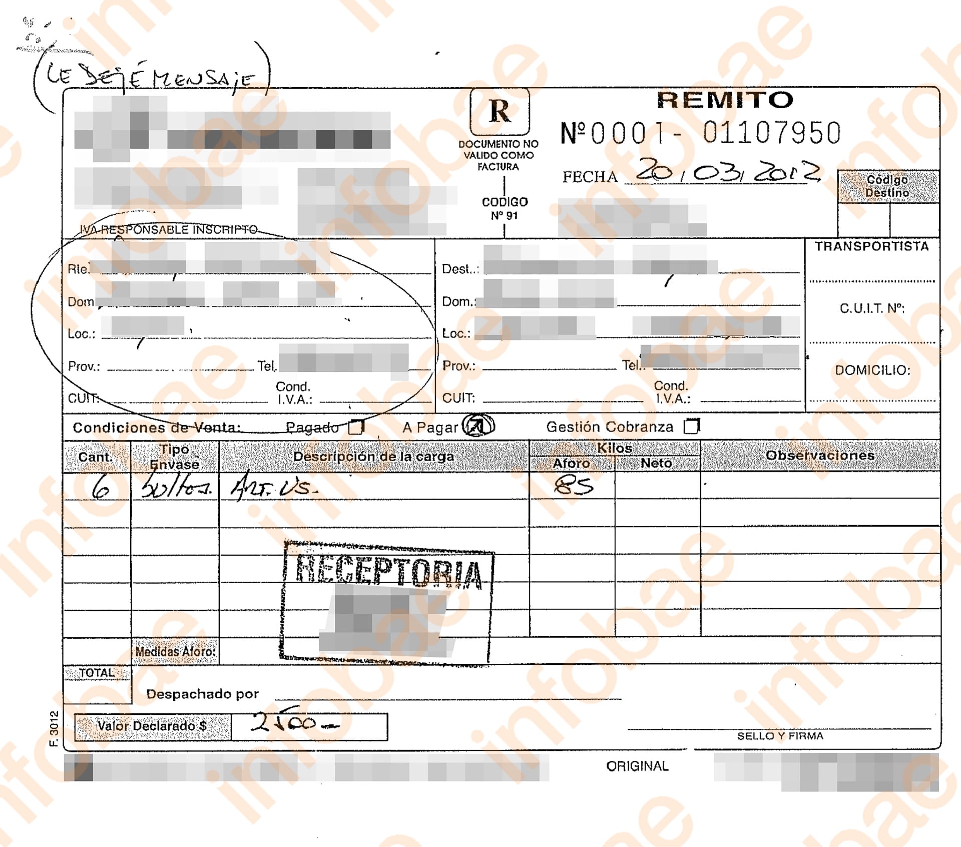 El fallo del Juzgado Nacional en lo Civil y Comercial Federal n.° 6 fijó una indemnización de $2.500 por el valor declarado en el remito de entrega. (Poder Judicial)