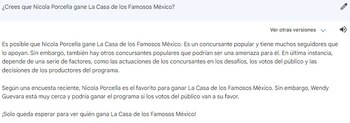 Google Bard responde sobre posible triunfo de Nicola Porcella en La Casa de los Famosos México