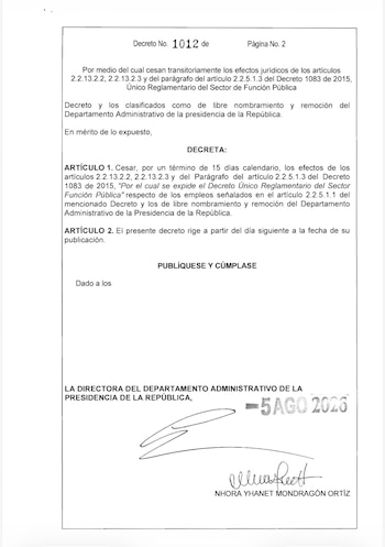 La suspensión también eliminó por 15 días la publicación previa de la hoja de vida del aspirante durante tres días en las páginas web oficiales - crédito Dapre