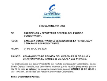 El Partido Conservador citó a su bancada en el Congreso para el 28 de julio de 2026 y dejó en suspenso la decisión de si se declarará “partido de gobierno” o se mantendrá “en independencia” - crédito Partido Conservador