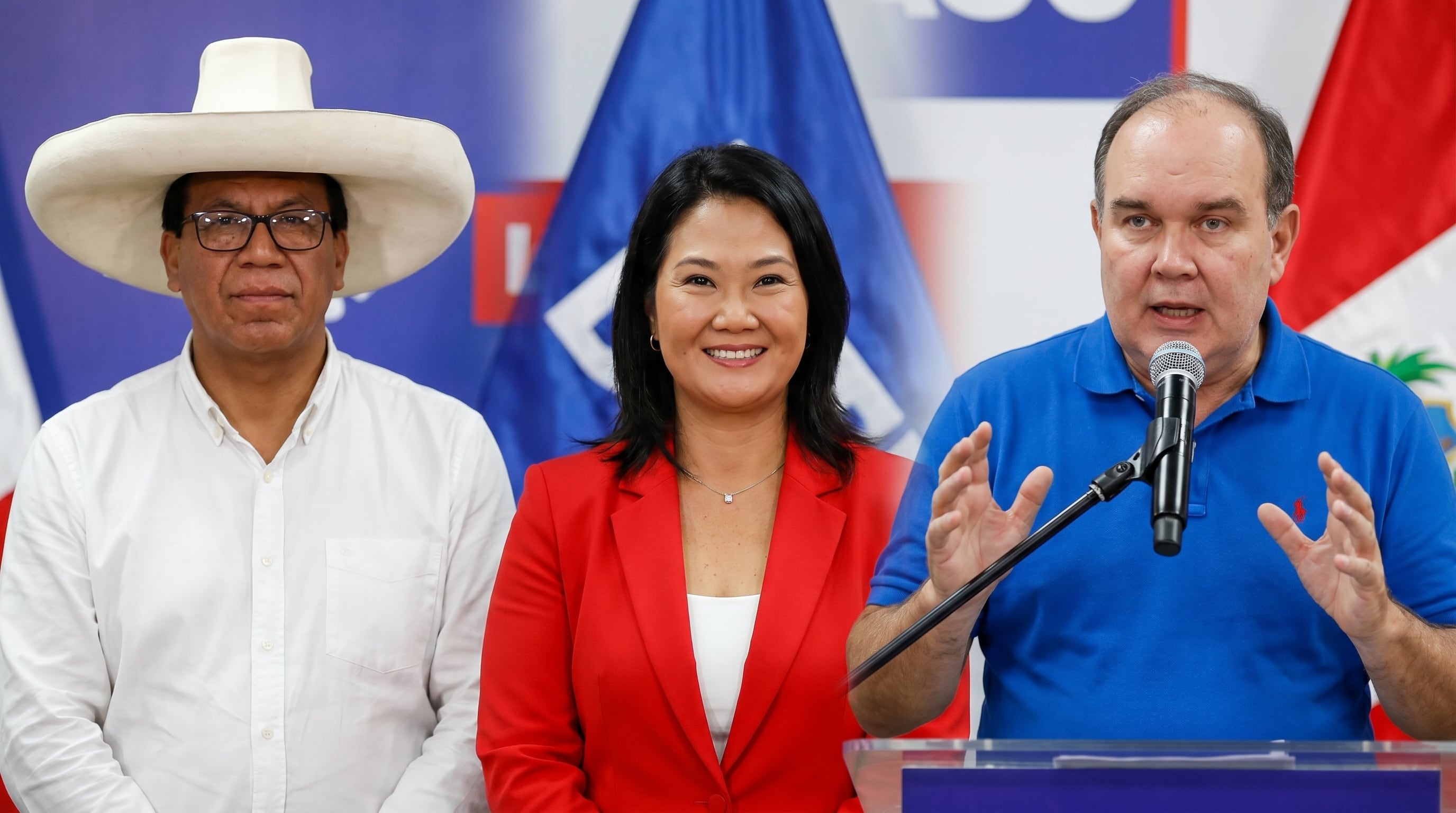 Los candidatos peruanos Keiko Fujimori, Roberto Sánchez y Rafael López Aliaga disputan las Elecciones 2026 (Imagen Ilustrativa Infobae)