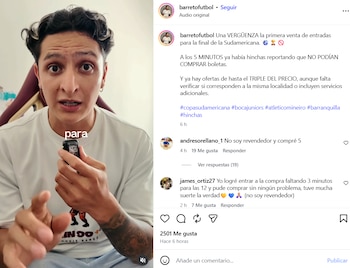 El video publicado por Camilo Barreto en torno a la finalización de la primera etapa de la venta de boletería en la final de la Copa Sudamericana 2026 - crédito @barretofutbol/Instagram