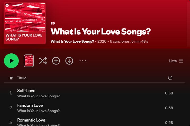 Así se ve el álbum What is your love songs? supuestamente relacionado con BTS (Captura de pantalla Spotify)