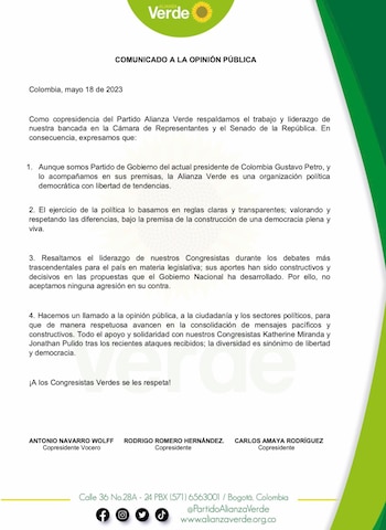 Alianza Verde salió a defender