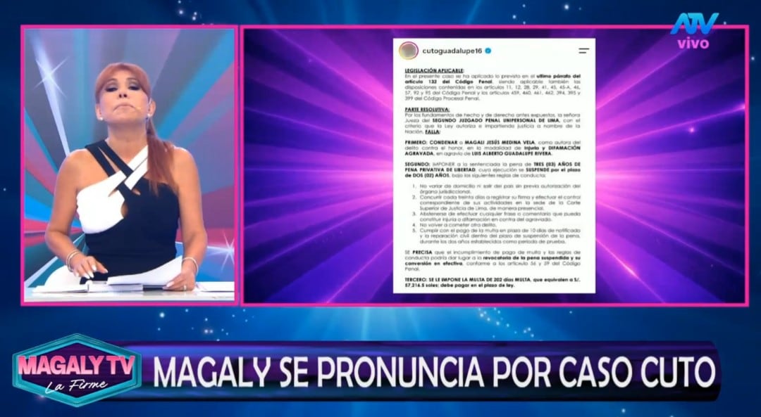 Magaly Medina responde tras condena de Cuto Guadalupe: “La Justicia tendría que tener un poco de discernimiento”. Captura: Magaly TV La Firme.