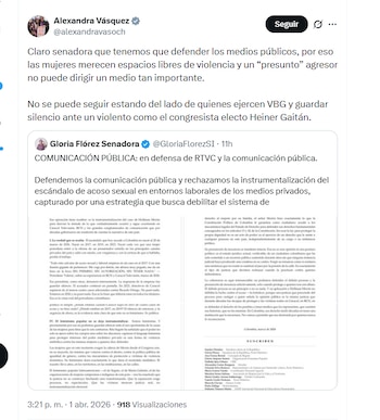 La congresista Alexandra Vásquez aseguró que Hollman Morris no debería dirigir Rtvc - crédito @alexandravasoch/X