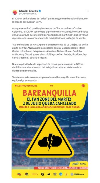 Aviso de cancelación del Fan