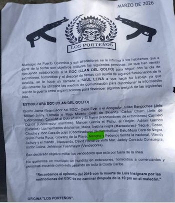 En el panfleto también figuraba el alias de Mencho, asesinado en otra zona del municipio atlanticense - crédito Soledad 24 horas/Facebook