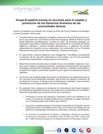 Ecopetrol señaló que está comprometida