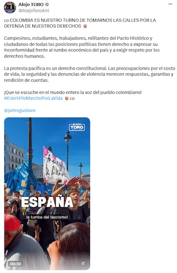 Alejo Toro llamó a participar en la movilización por el costo de vida y la seguridad - crédito @AlejoToroAnt/X