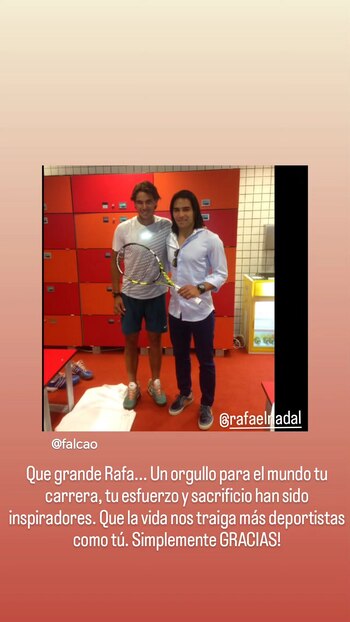 Así se refirió el máximo artillero de la selección Colombia a la despedida de Rafael Nadal del tenis a nivel profesional - crédito @Falcao / Instagram