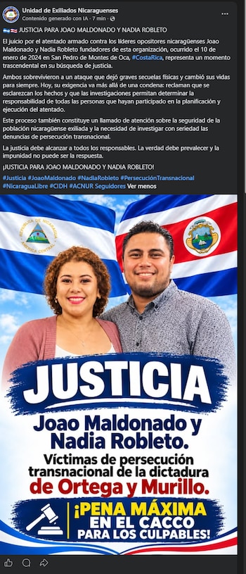 Piden pena máxima por el atentado contra Joao Maldonado y Nadia Robleto en Costa Rica.